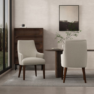 Manhattan Comfort Beever Chenille Dining Armchair Set Of 2 - Modern Elegance With Rubberwood Legs For Everyday Comfort Taupe Rubberwood 2-dc103ar-tp