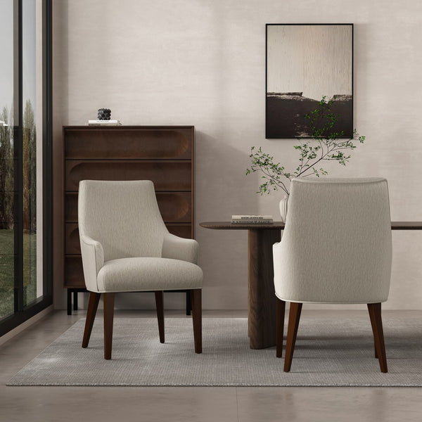 Manhattan Comfort Beever Chenille Dining Armchair Set Of 2 - Modern Elegance With Rubberwood Legs For Everyday Comfort Taupe Rubberwood 2-dc103ar-tp