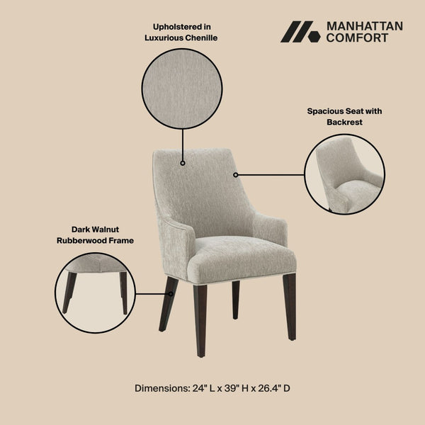 Manhattan Comfort Beever Chenille Dining Armchair Set Of 2 - Modern Elegance With Rubberwood Legs For Everyday Comfort Taupe Rubberwood 2-dc103ar-tp