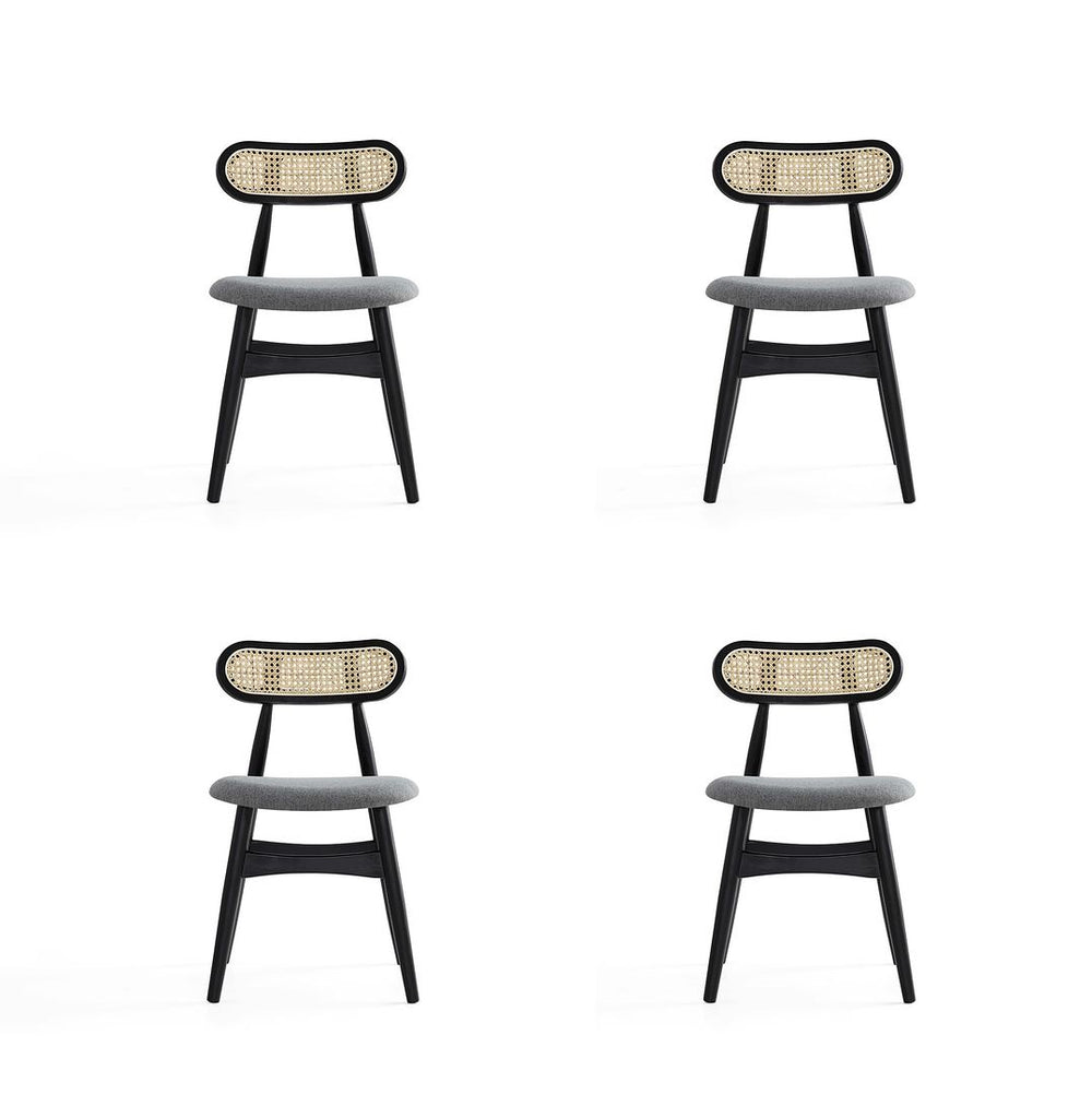 Manhattan Comfort Colbert Industry Chic Dining Chair- Set of 4 Black and Natural Cane 2-DCCA02-GY