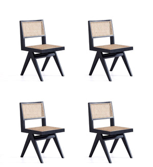 Manhattan Comfort Hamlet Industry Chic Dining Chair- Set of 4 Black and Natural Cane 2-DCCA03-BK