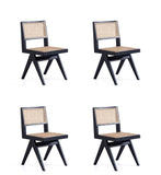 Manhattan Comfort Hamlet Industry Chic Dining Chair- Set of 4 Black and Natural Cane 2-DCCA03-BK