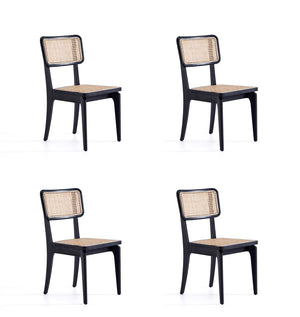 Manhattan Comfort Giverny Industry Chic Dining Chair- Set of 4 Black and Natural Cane 2-DCCA04-BK
