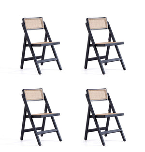 Manhattan Comfort Pullman Industry Chic Dining Folding Chair - Set of 4 Black and Natural Cane 2-DCCA08-BK