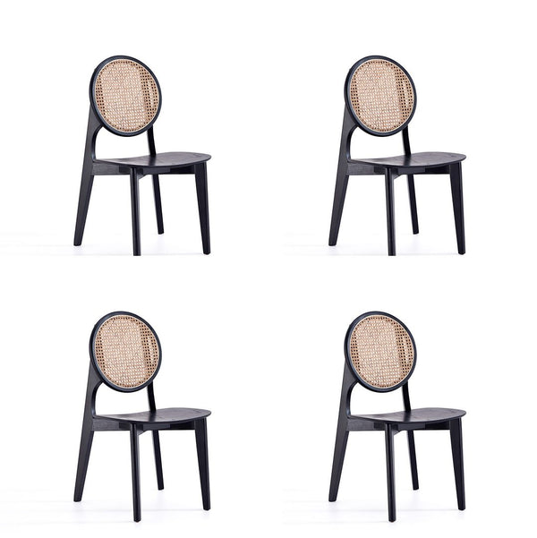 Manhattan Comfort Versailles Industry Chic Dining Chair- Set of 4 Black and Natural Cane 2-DCCA11-BK