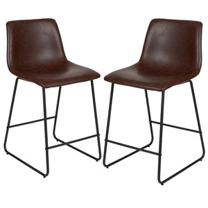 English Elm Reagan Counter Height Barstools Set of 2 - Modern Comfort with Durable LeatherSoft Upholstery Dark Brown 24" High 2-ET-ER18345-24-DB-GG