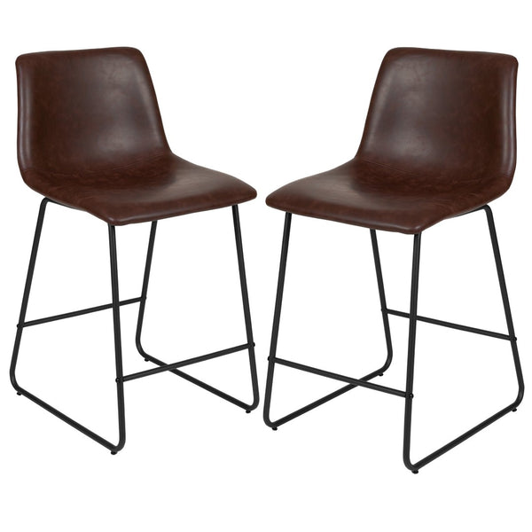 English Elm Reagan Counter Height Barstools Set of 2 - Modern Comfort with Durable LeatherSoft Upholstery Dark Brown 24" High 2-ET-ER18345-24-DB-GG