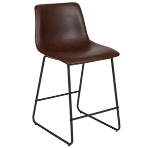 English Elm Reagan Counter Height Barstools Set of 2 - Modern Comfort with Durable LeatherSoft Upholstery Dark Brown 24" High 2-ET-ER18345-24-DB-GG