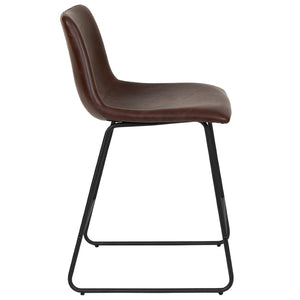 English Elm Reagan Counter Height Barstools Set of 2 - Modern Comfort with Durable LeatherSoft Upholstery Dark Brown 24" High 2-ET-ER18345-24-DB-GG