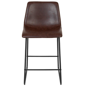 English Elm Reagan Counter Height Barstools Set of 2 - Modern Comfort with Durable LeatherSoft Upholstery Dark Brown 24" High 2-ET-ER18345-24-DB-GG