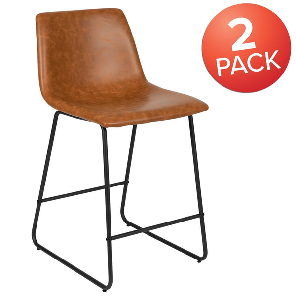 English Elm Reagan Counter Height Barstools Set of 2 - Modern Comfort with Durable LeatherSoft Upholstery Light Brown 24" High 2-ET-ER18345-24-LB-GG