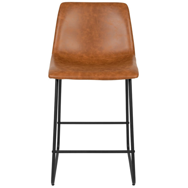 English Elm Reagan Counter Height Barstools Set of 2 - Modern Comfort with Durable LeatherSoft Upholstery Light Brown 24" High 2-ET-ER18345-24-LB-GG