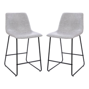 English Elm Reagan Counter Height Barstools Set of 2 - Modern Comfort with Durable LeatherSoft Upholstery Light Gray 24" High 2-ET-ER18345-24-LG-GG