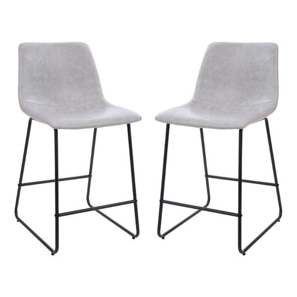 English Elm Reagan Counter Height Barstools Set of 2 - Modern Comfort with Durable LeatherSoft Upholstery Light Gray 24" High 2-ET-ER18345-24-LG-GG