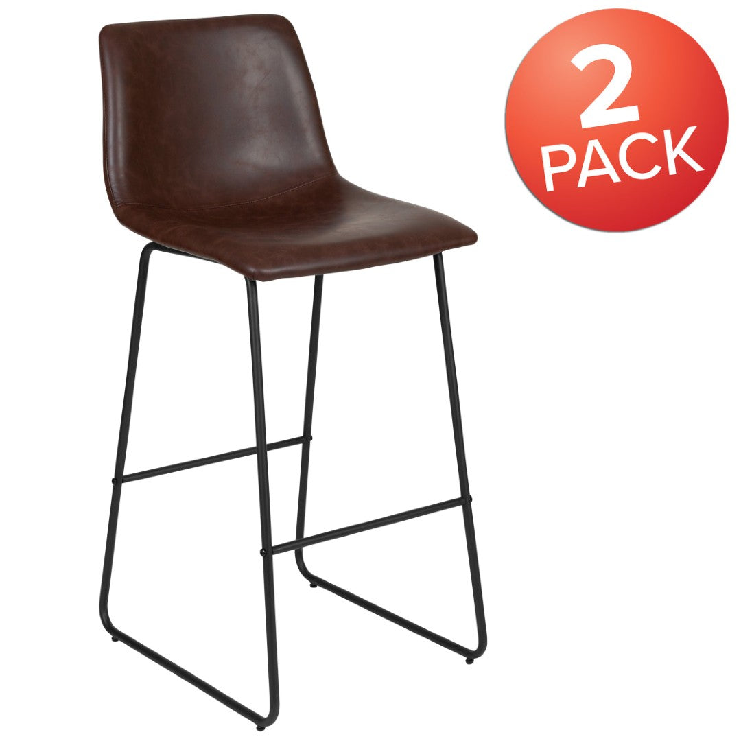 Reagan Set of 2 Commercial Grade LeatherSoft Bar Height Stools with Su
