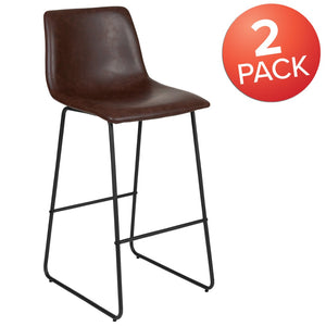English Elm Reagan Set of 2 Commercial Grade LeatherSoft Bar Height Stools with Supportive Mid-Back Design Dark Brown 30" High 2-ET-ER18345-30-DB-GG