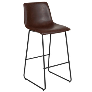 English Elm Reagan Set of 2 Commercial Grade LeatherSoft Bar Height Stools with Supportive Mid-Back Design Dark Brown 30" High 2-ET-ER18345-30-DB-GG