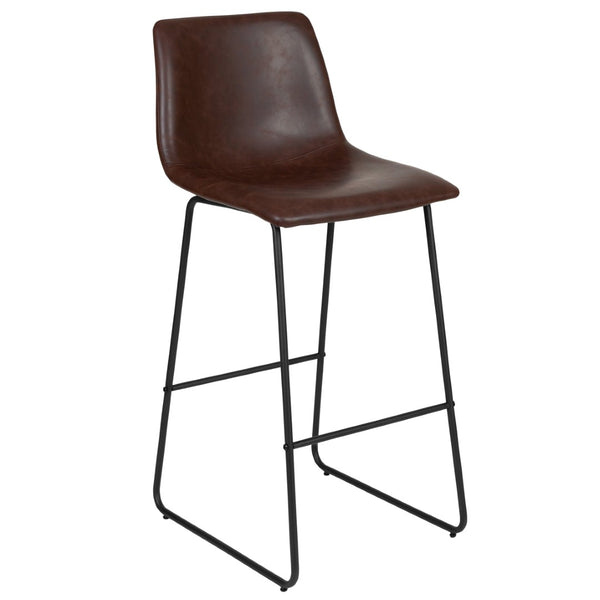 English Elm Reagan Set of 2 Commercial Grade LeatherSoft Bar Height Stools with Supportive Mid-Back Design Dark Brown 30" High 2-ET-ER18345-30-DB-GG