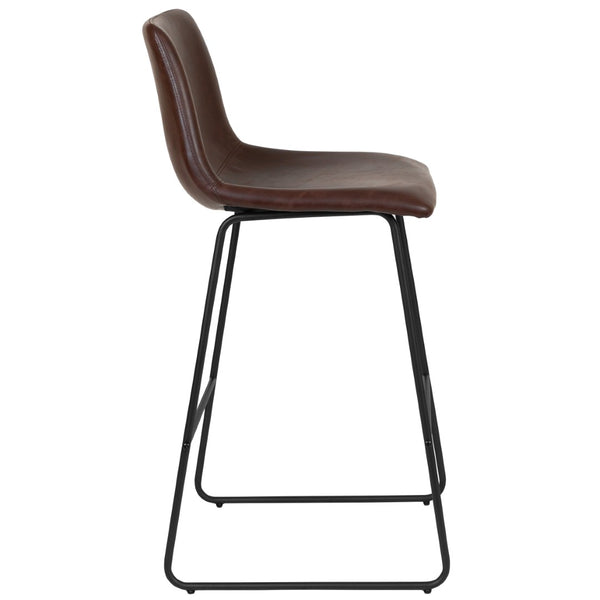 English Elm Reagan Set of 2 Commercial Grade LeatherSoft Bar Height Stools with Supportive Mid-Back Design Dark Brown 30" High 2-ET-ER18345-30-DB-GG