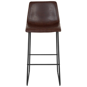 English Elm Reagan Set of 2 Commercial Grade LeatherSoft Bar Height Stools with Supportive Mid-Back Design Dark Brown 30" High 2-ET-ER18345-30-DB-GG