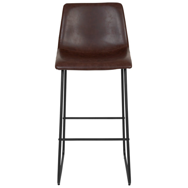 English Elm Reagan Set of 2 Commercial Grade LeatherSoft Bar Height Stools with Supportive Mid-Back Design Dark Brown 30" High 2-ET-ER18345-30-DB-GG