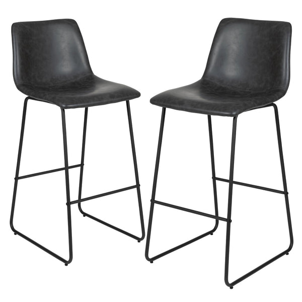 English Elm Reagan Set of 2 Commercial Grade LeatherSoft Bar Height Stools with Supportive Mid-Back Design Gray 30" High 2-ET-ER18345-30-GY-GG