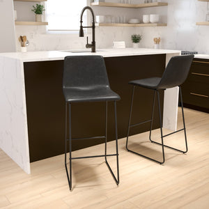 English Elm Reagan Set of 2 Commercial Grade LeatherSoft Bar Height Stools with Supportive Mid-Back Design Gray 30" High 2-ET-ER18345-30-GY-GG