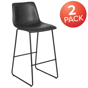 English Elm Reagan Set of 2 Commercial Grade LeatherSoft Bar Height Stools with Supportive Mid-Back Design Gray 30" High 2-ET-ER18345-30-GY-GG