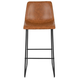English Elm Reagan Set of 2 Commercial Grade LeatherSoft Bar Height Stools with Supportive Mid-Back Design Light Brown 30" High 2-ET-ER18345-30-LB-GG