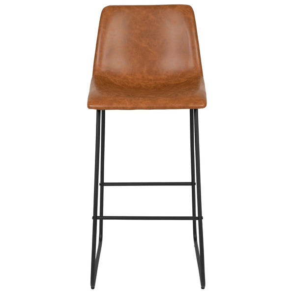 English Elm Reagan Set of 2 Commercial Grade LeatherSoft Bar Height Stools with Supportive Mid-Back Design Light Brown 30" High 2-ET-ER18345-30-LB-GG