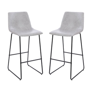 English Elm Reagan Set of 2 Commercial Grade LeatherSoft Bar Height Stools with Supportive Mid-Back Design Light Gray 30" High 2-ET-ER18345-30-LG-GG