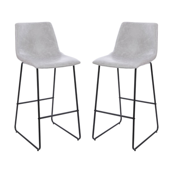 English Elm Reagan Set of 2 Commercial Grade LeatherSoft Bar Height Stools with Supportive Mid-Back Design Light Gray 30" High 2-ET-ER18345-30-LG-GG