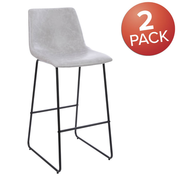 English Elm Reagan Set of 2 Commercial Grade LeatherSoft Bar Height Stools with Supportive Mid-Back Design Light Gray 30" High 2-ET-ER18345-30-LG-GG