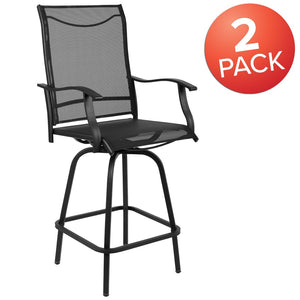 English Elm Valerie Patio Bar Stools Set of 2 - All-Weather 360° Swivel High-Back Design for Ultimate Comfort Black 2-ET-SWVLPTO-30-BK-GG