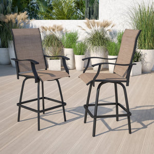 English Elm Valerie Patio Bar Stools Set of 2 - All-Weather 360° Swivel High-Back Design for Ultimate Comfort Brown 2-ET-SWVLPTO-30-GG