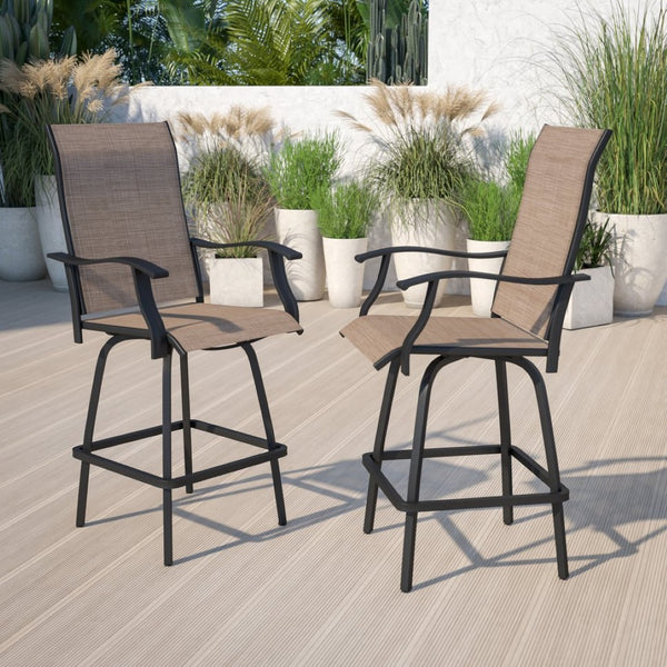 English Elm Valerie Patio Bar Stools Set of 2 - All-Weather 360° Swivel High-Back Design for Ultimate Comfort Brown 2-ET-SWVLPTO-30-GG