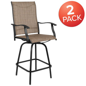 English Elm Valerie Patio Bar Stools Set of 2 - All-Weather 360° Swivel High-Back Design for Ultimate Comfort Brown 2-ET-SWVLPTO-30-GG