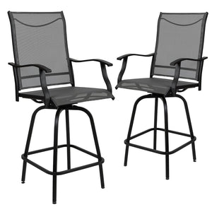 English Elm Valerie Patio Bar Stools Set of 2 - All-Weather 360° Swivel High-Back Design for Ultimate Comfort Gray 2-ET-SWVLPTO-30-GR-GG