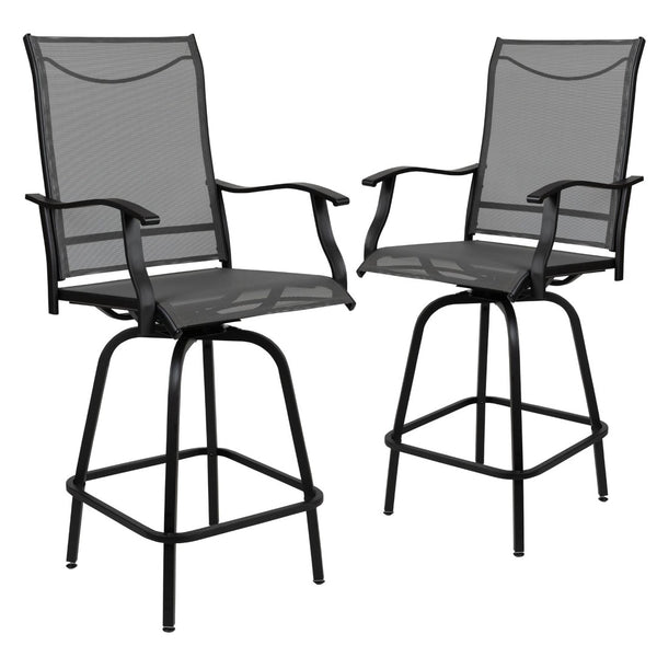 English Elm Valerie Patio Bar Stools Set of 2 - All-Weather 360° Swivel High-Back Design for Ultimate Comfort Gray 2-ET-SWVLPTO-30-GR-GG
