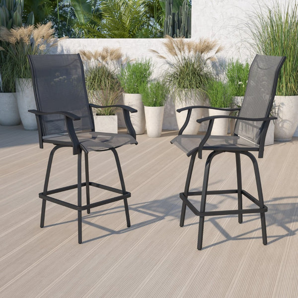 English Elm Valerie Patio Bar Stools Set of 2 - All-Weather 360° Swivel High-Back Design for Ultimate Comfort Gray 2-ET-SWVLPTO-30-GR-GG
