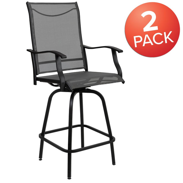 English Elm Valerie Patio Bar Stools Set of 2 - All-Weather 360° Swivel High-Back Design for Ultimate Comfort Gray 2-ET-SWVLPTO-30-GR-GG