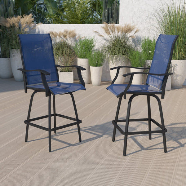 English Elm Valerie Patio Bar Stools Set of 2 - All-Weather 360° Swivel High-Back Design for Ultimate Comfort Navy 2-ET-SWVLPTO-30-NV-GG