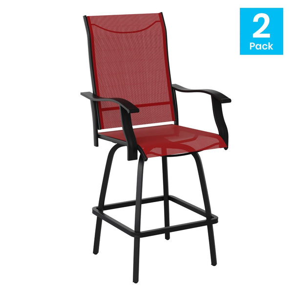 English Elm Valerie Patio Bar Stools Set of 2 - All-Weather 360° Swivel High-Back Design for Ultimate Comfort Red 2-ET-SWVLPTO-30-RD-GG