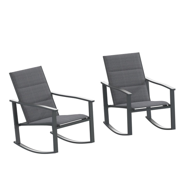 English Elm Brazos Set of 2 Outdoor Rocking Chairs with Quick-Dry Comfort Material and Durable Steel Frames Black 2-FV-FSC-2315N-BLK-GG