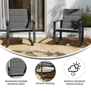 English Elm Brazos Set of 2 Outdoor Rocking Chairs with Quick-Dry Comfort Material and Durable Steel Frames Black 2-FV-FSC-2315N-BLK-GG