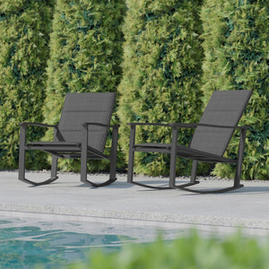 English Elm Brazos Set of 2 Outdoor Rocking Chairs with Quick-Dry Comfort Material and Durable Steel Frames Black 2-FV-FSC-2315N-BLK-GG