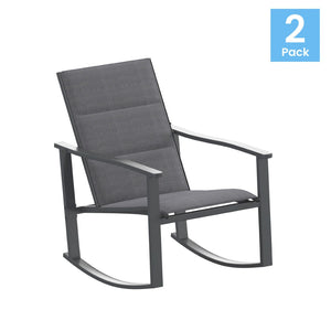 English Elm Brazos Set of 2 Outdoor Rocking Chairs with Quick-Dry Comfort Material and Durable Steel Frames Black 2-FV-FSC-2315N-BLK-GG
