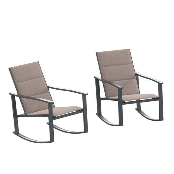 English Elm Brazos Set of 2 Outdoor Rocking Chairs with Quick-Dry Comfort Material and Durable Steel Frames Brown 2-FV-FSC-2315N-BRN-GG