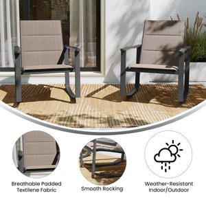 English Elm Brazos Set of 2 Outdoor Rocking Chairs with Quick-Dry Comfort Material and Durable Steel Frames Brown 2-FV-FSC-2315N-BRN-GG