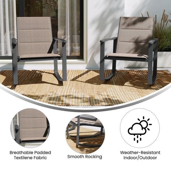 English Elm Brazos Set of 2 Outdoor Rocking Chairs with Quick-Dry Comfort Material and Durable Steel Frames Brown 2-FV-FSC-2315N-BRN-GG